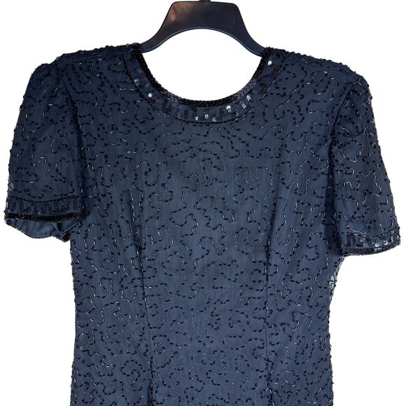 Vintage Stenay Silk Beaded Low Back Cocktail Dress Women's 10 Elegant‎ Evening - Picture 2 of 10